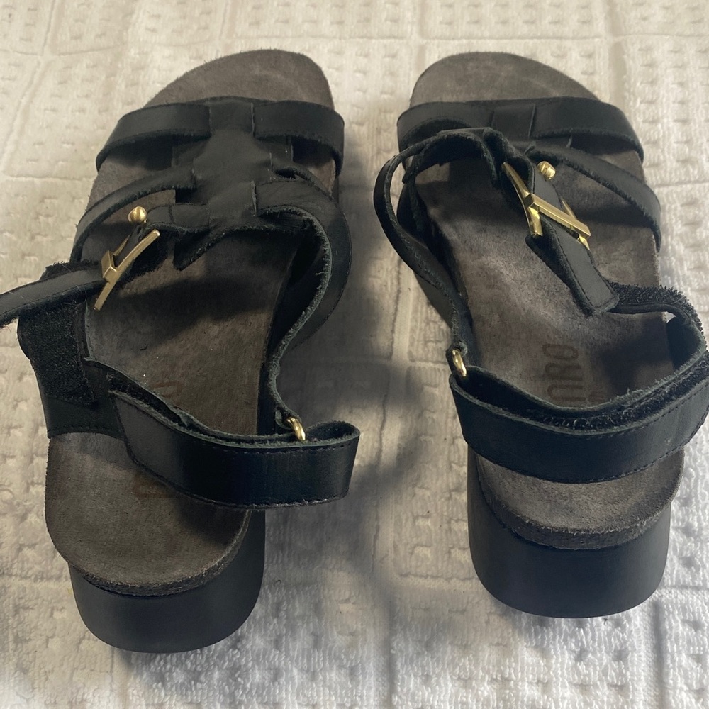 Munro Black Sandals with Gold Buckles